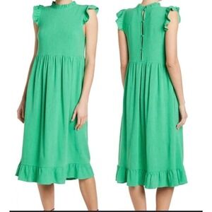 Melrose and Market Ruffle Midi Dress Size Small Kelly Green Summer Minimalist